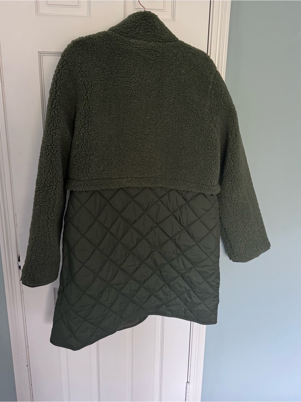 J. Crew Mixed Media Sherpa Coat in Distressed Fatigue Green barn jacket olive - Picture 6 of 10